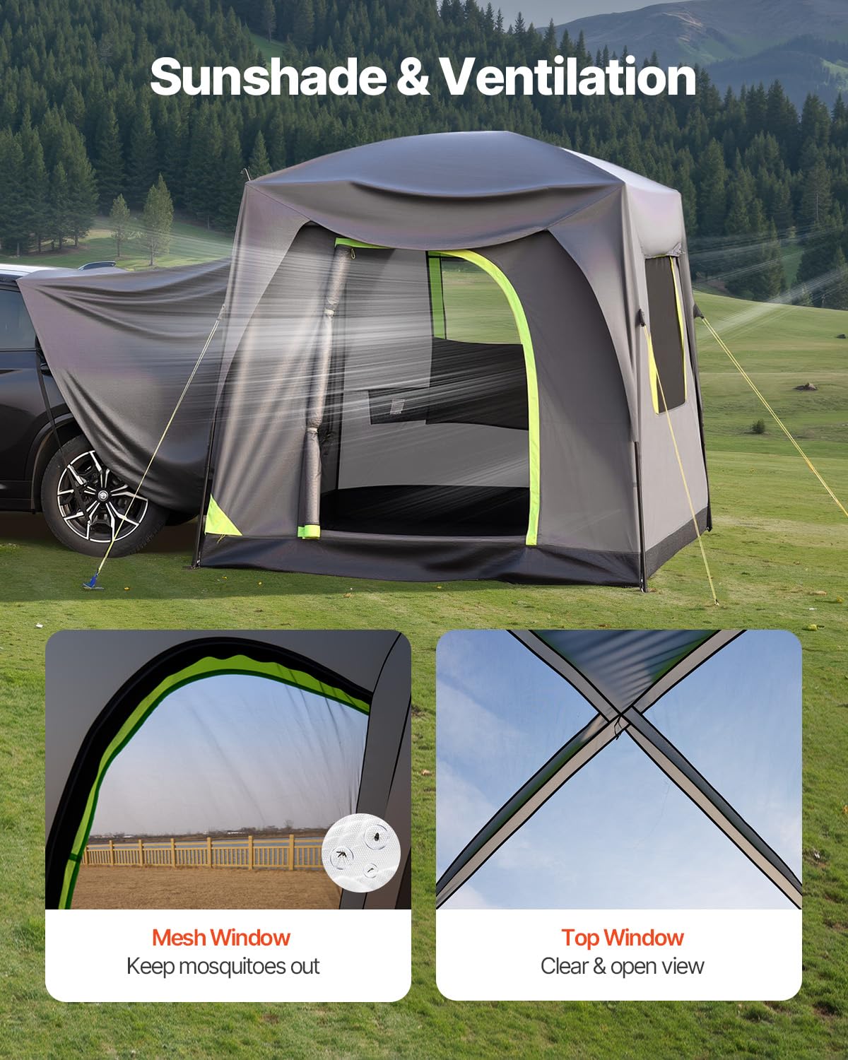 VEVOR Waterproof PU2000mm Spacious Double Layer Design, SUV Camping Tent with Shade Awning and Mesh Windows, Includes Rainfly and Storage Bag