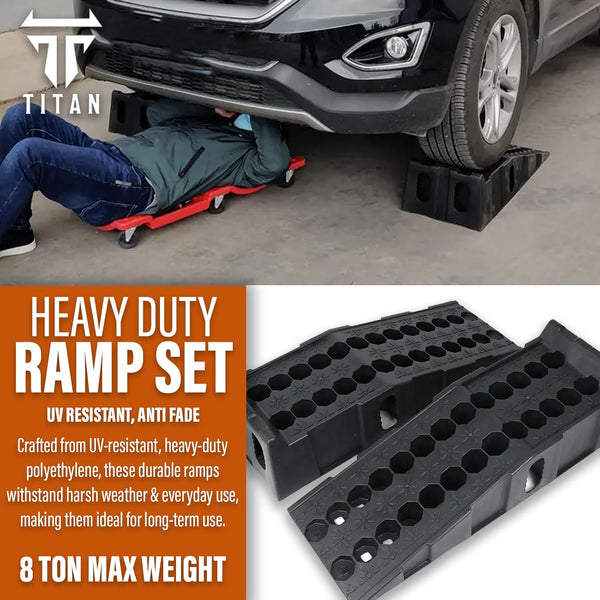 Xtremeauto TITAN 8 Ton Heavy Duty Plastic Car Ramps - Durable Garage Ramps for Vehicle Lifting, Workshop Service, Car Maintenance & Repair and Trailer Use 2PC (92cmx35cmx31cm)