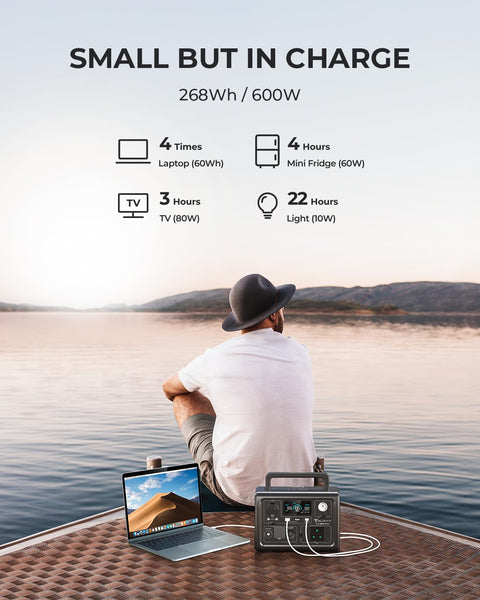BLUETTI EB3A Portable Power Station, 268Wh LiFePO4 Power Station Battery Backup w/ 2 600W (1200W Surge) AC Outlets, Recharge from 0-80% in 30 Min., Solar Generator for Outdoor Camping