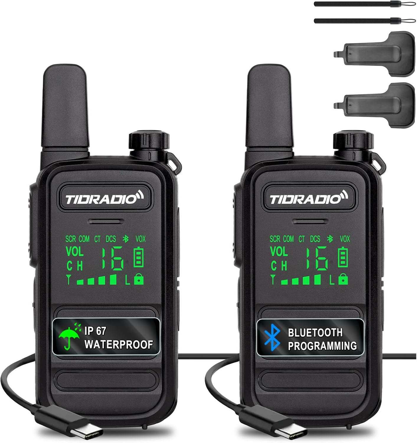 Walkie Talkies Waterproof IP67, TDRADIO TD-M11 PMR 446 Radio, Walkie Talkies for Adults Long Range with Wireless Programming,Frequency Copy,VOX,USB Charging, 2 Way Radio for Outdoor Activities-2 Pack