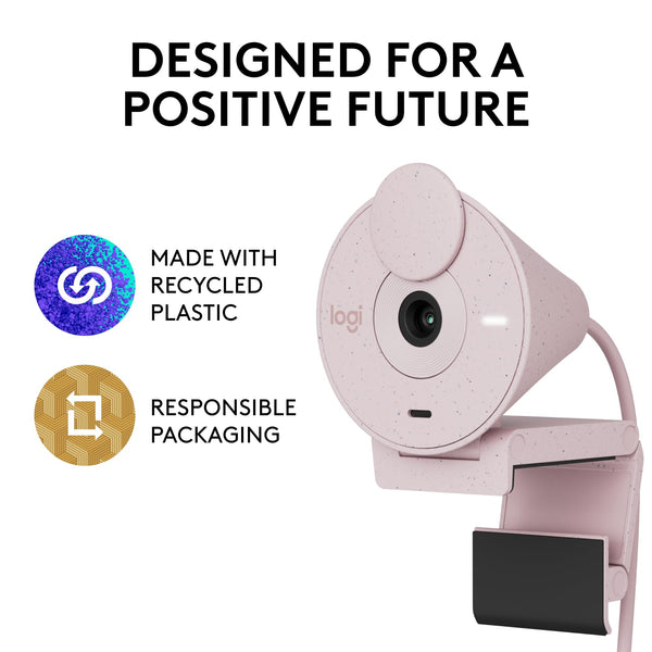 Logitech Brio 300 Full HD Webcam with Privacy Shutter, Noise Reduction Microphone, USB-C, Ceritified for Zoom, Microsoft Teams, Google Meet, Auto Light Correction, Streaming Webcam - White