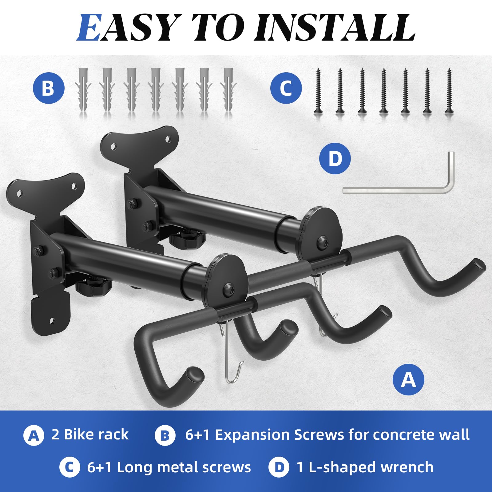 Bike Wall Mount, Bicycle Holder, Foldable Bike Rack, Adjustable Distance, with Helmet Hook, Bike Storage Rack for Garage and Indoor