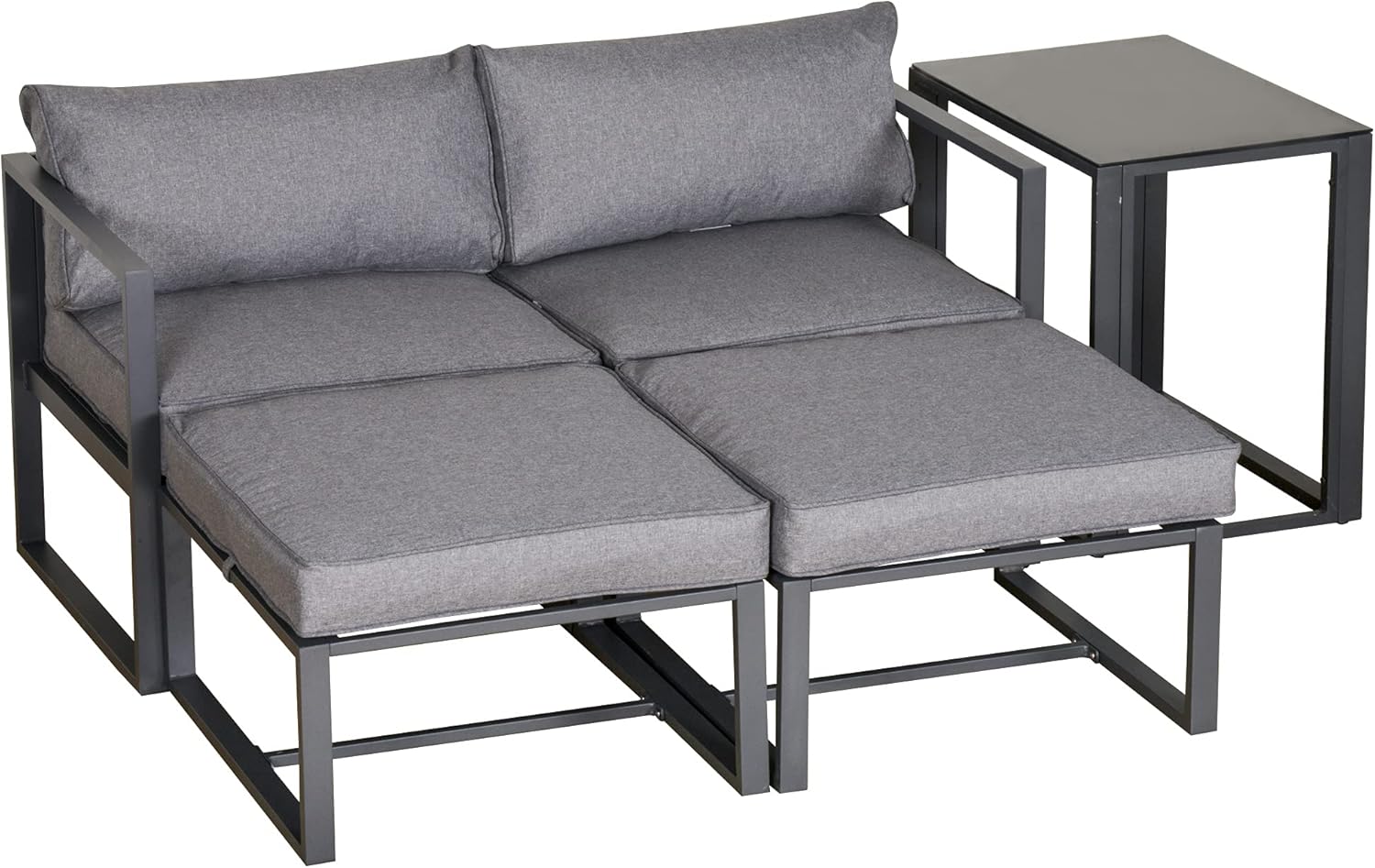 Outsunny 5 Piece Garden Aluminium Conversation Sofa Set Patio Furniture Set Outdoor 2 Sofas 2 Footstools End Table with Cushions