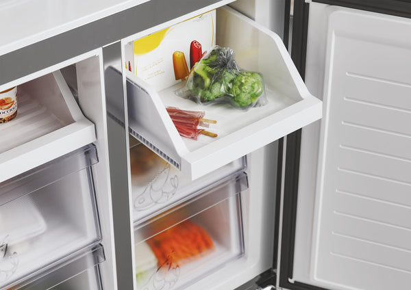 Hoover Free Standing Cube Fridge Freezer, 4 Doors, No Frost, E Class, 463L Total Capacity, Non Plumbed, Silver 83x65x181cm - HHCR3818EWPL