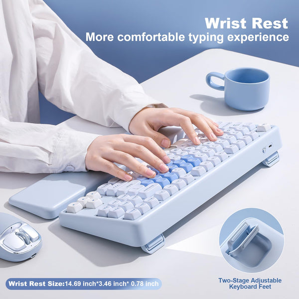 YUNZII B87 Wireless Mechanical Keyboard,QMK/VIA Software Custom Gaming,Gasket RGB Keyboard with Cute MOA Keycaps,Wrist Rest,BT5.0/2.4G/USB-C NKRO for Win/Mac (butter, milk v2 linear)