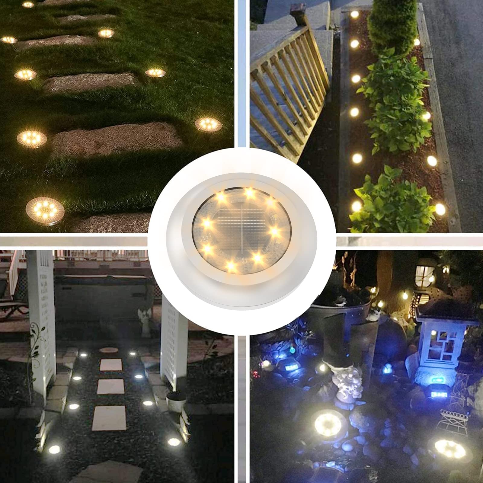 Solar Lights Outdoor Garden,600mAh Solar Ground Lights, 8 LED Solar Disk Lights for Garden Lawn Pathway Yard Landscape Walkway（8 Pack Bright White） ﻿