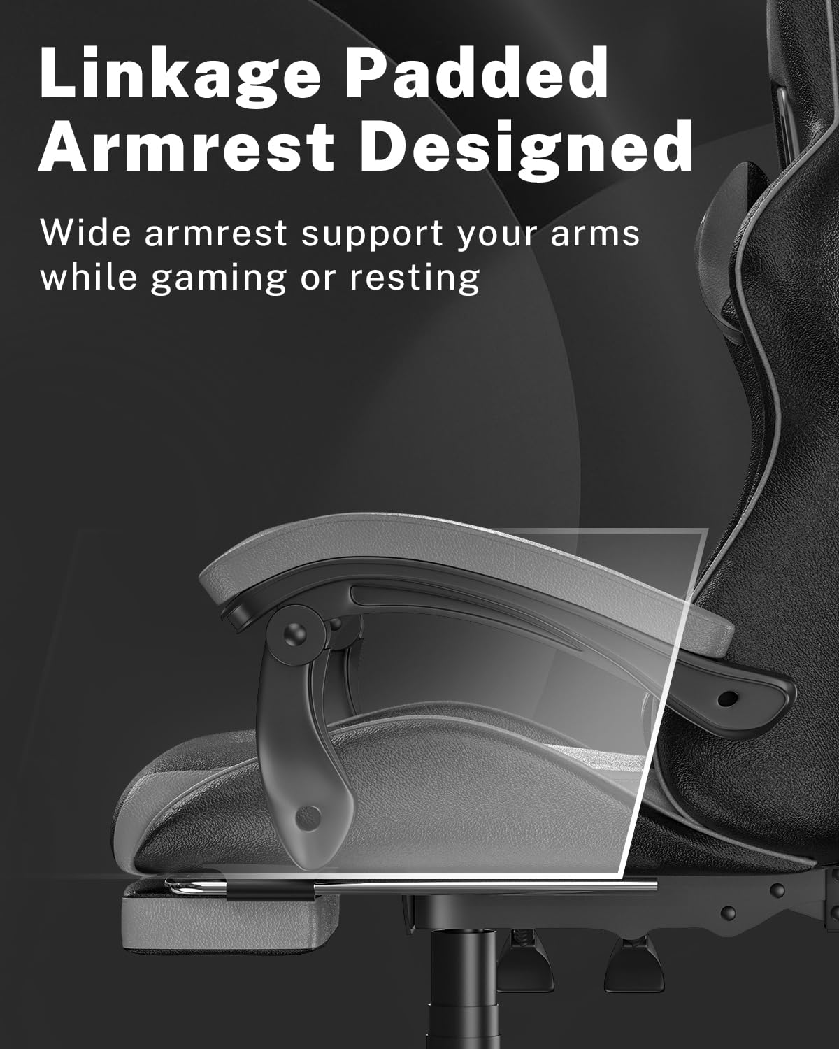 bigzzia RGB Gaming Chair with LED Lights and Ergonomic Computer Chair Reclining PU Leather High Back Video Game Chair with Headrest Adjustable Lumbar Support Linkage Armrest for Adults (Black/Grey)