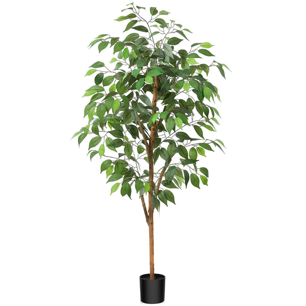 Fopamtri Artificial Ficus Plant 120 cm Large Fake Plants Indoor with Natural Wood Trunk, Fake Potted Ficus Tree for Home Bedroom Office Balcony Garden