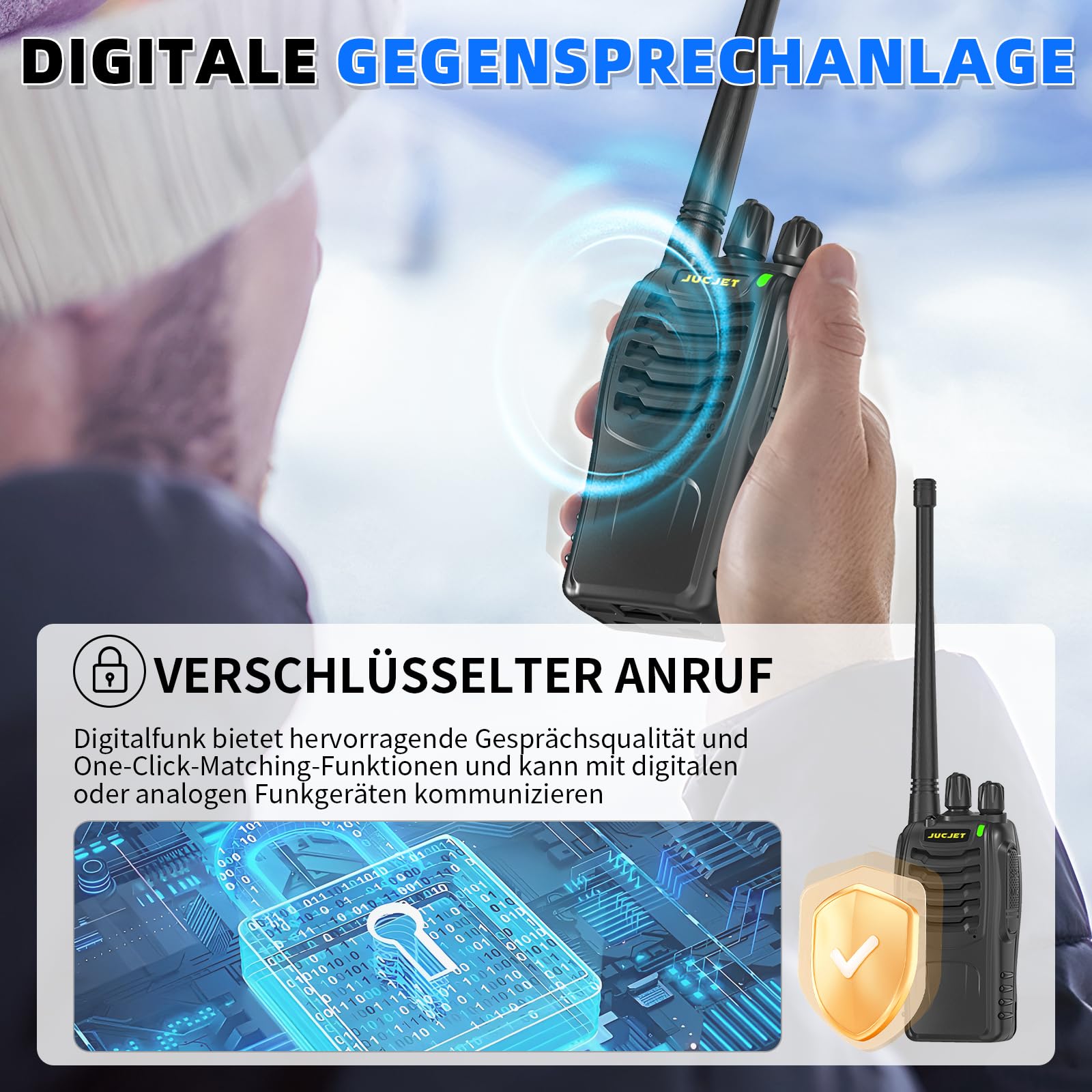 JUCJET Walkie Talkies 2023 Upgraded 88E Walkie Talkie Long Range for Adults with Earpieces, 16 Channel Handheld 2 Way Radio Rechargeable with Flashlight Li-ion Battery and Charger(4 Pack)