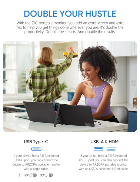 ARZOPA 16.1'' 144Hz Portable Monitor with Storage Bag, 100% sRGB 1920×1080P FHD HDR 144HZ Gaming Monitor, Ultra Slim - Eye Protection-External Second Screen for Laptop/PC/Mac/PS3/4/5/Xbox - Z1FC（Grey）