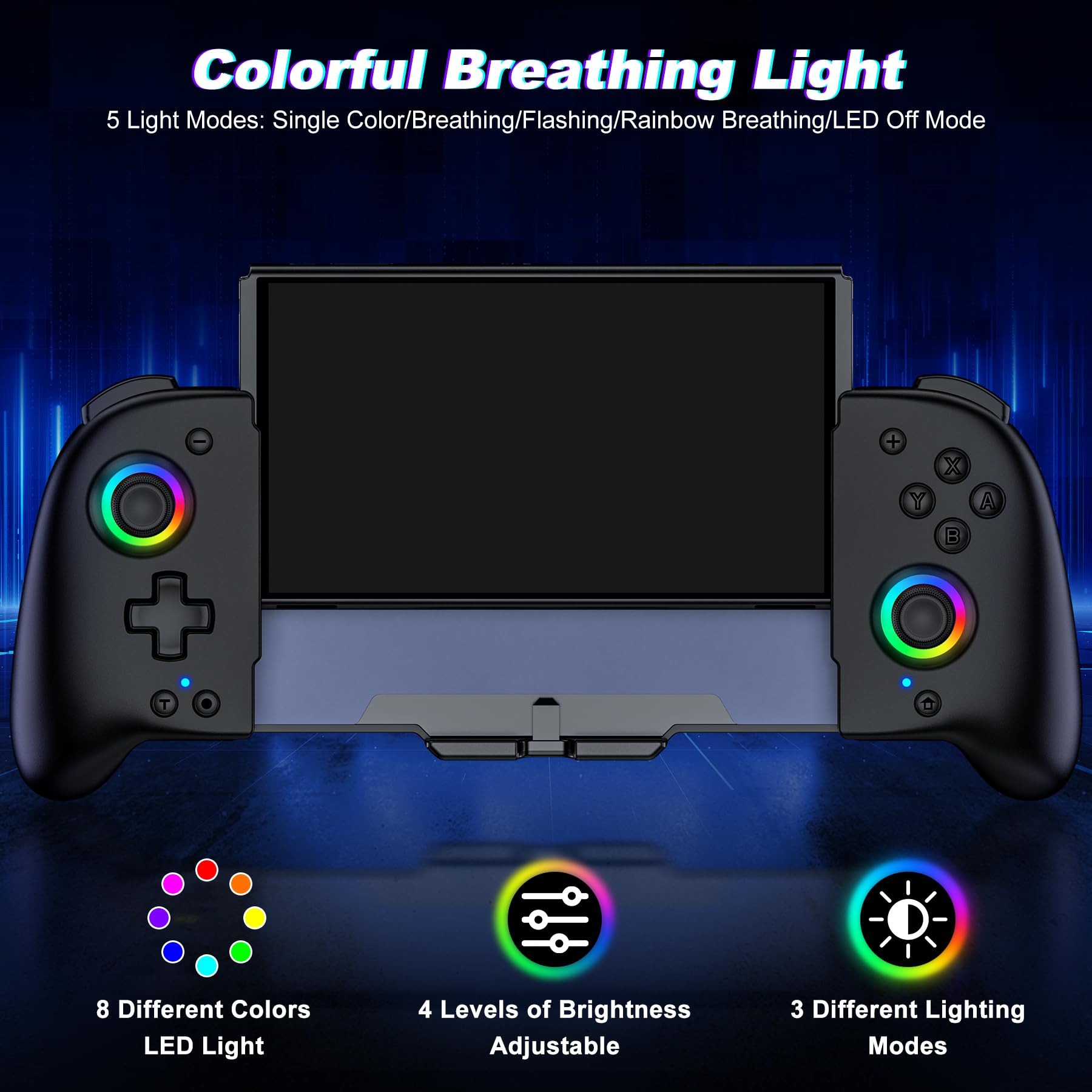 HASACOOL Switch Controller for Nintendo Switch/OLED, Handheld One-Piece Joycon Controllers with RGB Lights, TURBO, Vibration, Back Button