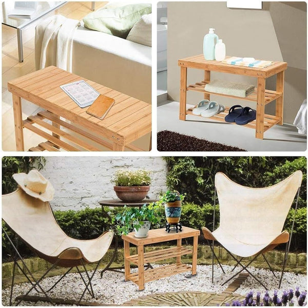 Hossejoy Bamboo Shoe Bench, 3 Tier Shoe Rack Storage Organiser, Shoe Racks Storage Shelf Organizer, Ideal for Entryway, Living Room, Hallway (70 x 28 x 45cm)