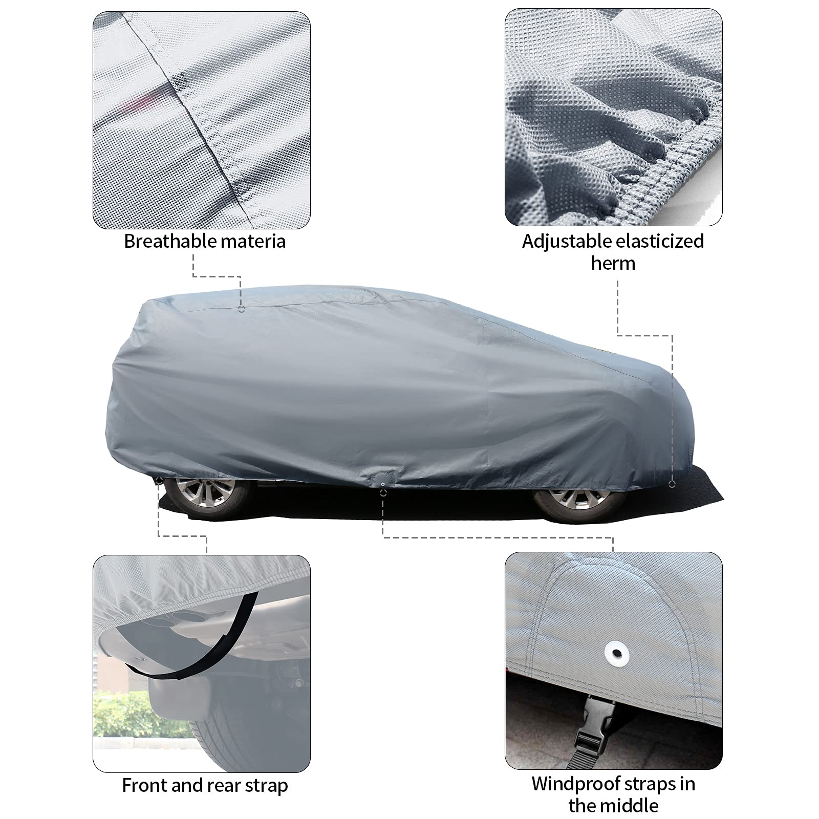 Leader Accessories Full Car Cover Premium 5 Layers Waterproof Breathable Vehicle Cover Universal Fit (Sedan-200"x61"x50",Grey,Outdoor)