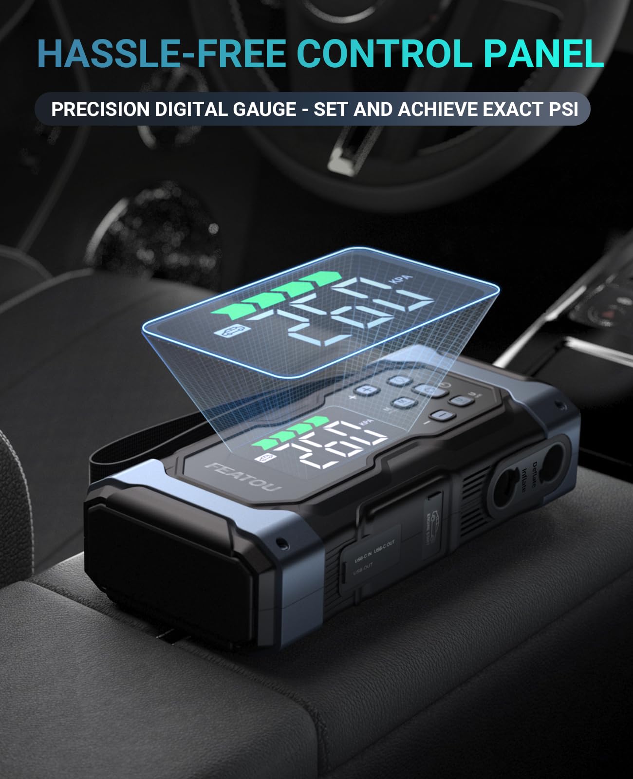 Car Battery Jump Starter 6000A with Air Compressor Tyre Inflator, Safeboost 12V Lithium Battery Booster Pack(for All Petrol/12L Diesel) with 30W Quick Charge, 74Wh Portable Power Bank, Digital Display