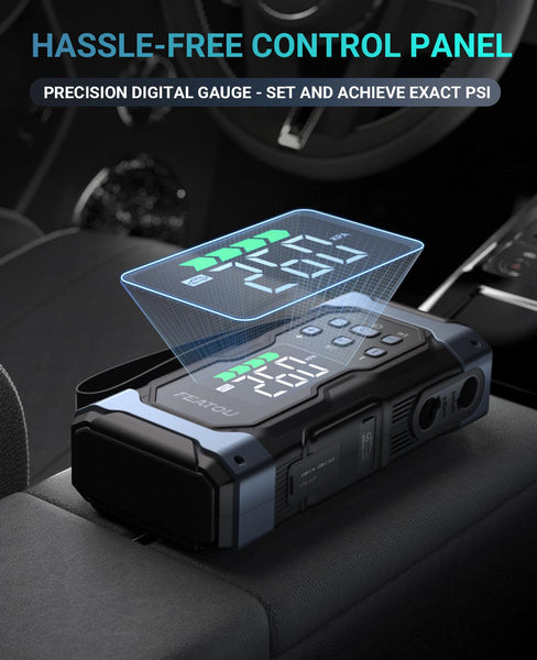 Car Battery Jump Starter 6000A with Air Compressor Tyre Inflator, Safeboost 12V Lithium Battery Booster Pack(for All Petrol/12L Diesel) with 30W Quick Charge, 74Wh Portable Power Bank, Digital Display