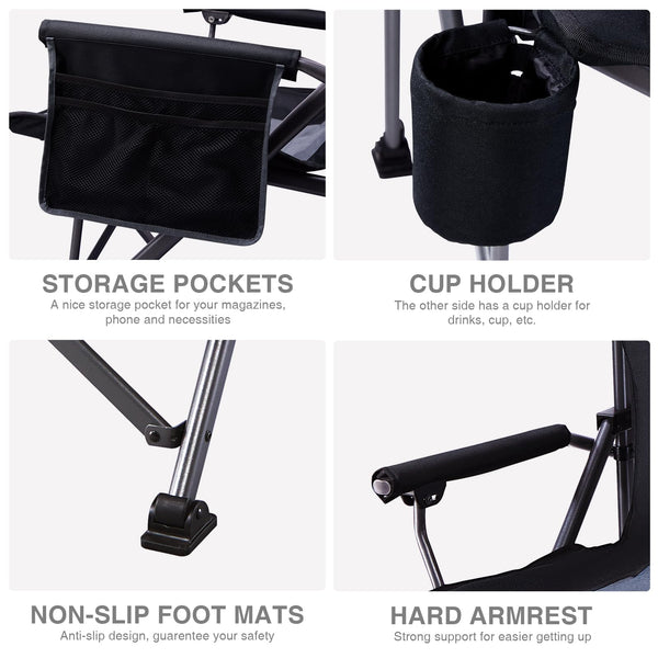 EVER ADVANCED Camping Chair for Adults Oversized 230KG, Folding Chair for Heavy People with Side Pocket, Heavy Duty Extra Wide with Hard Armrest Foldable Garden Fishing Outdoor Fold up