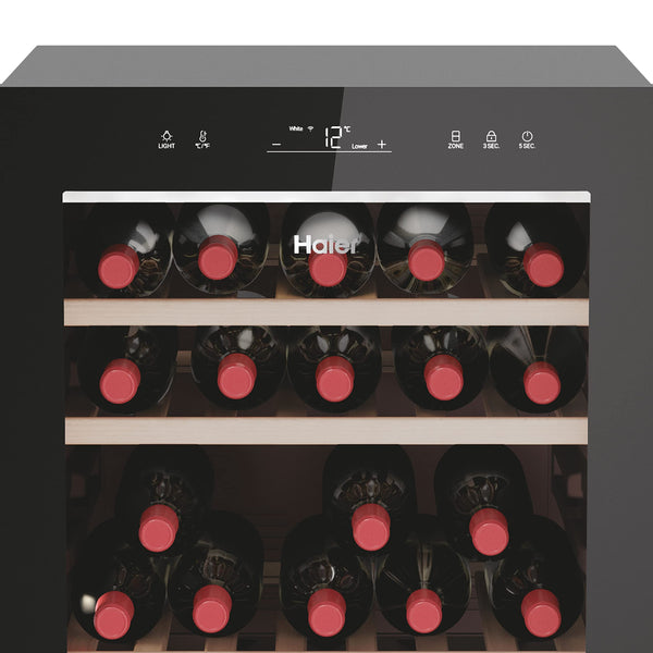 Haier Wine Bank 50 Series 5 Freestanding Wine Cooler, 49 Bottles, Single Zone Temperature, Anti-UV Glass Door, Low Vibration Design, LED Light, hOn App, F Class, Black, 49.7x58.5x82 cm - HWS49GA