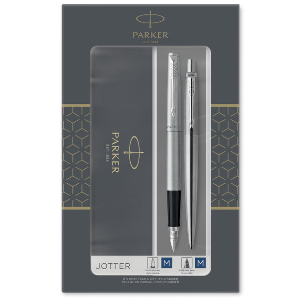 Parker Jotter Ballpoint Pen | Stainless Steel with Chrome Trim | Medium Point | Handwriting Pens & Stationery Supplies | Blue Ink | Gift Box