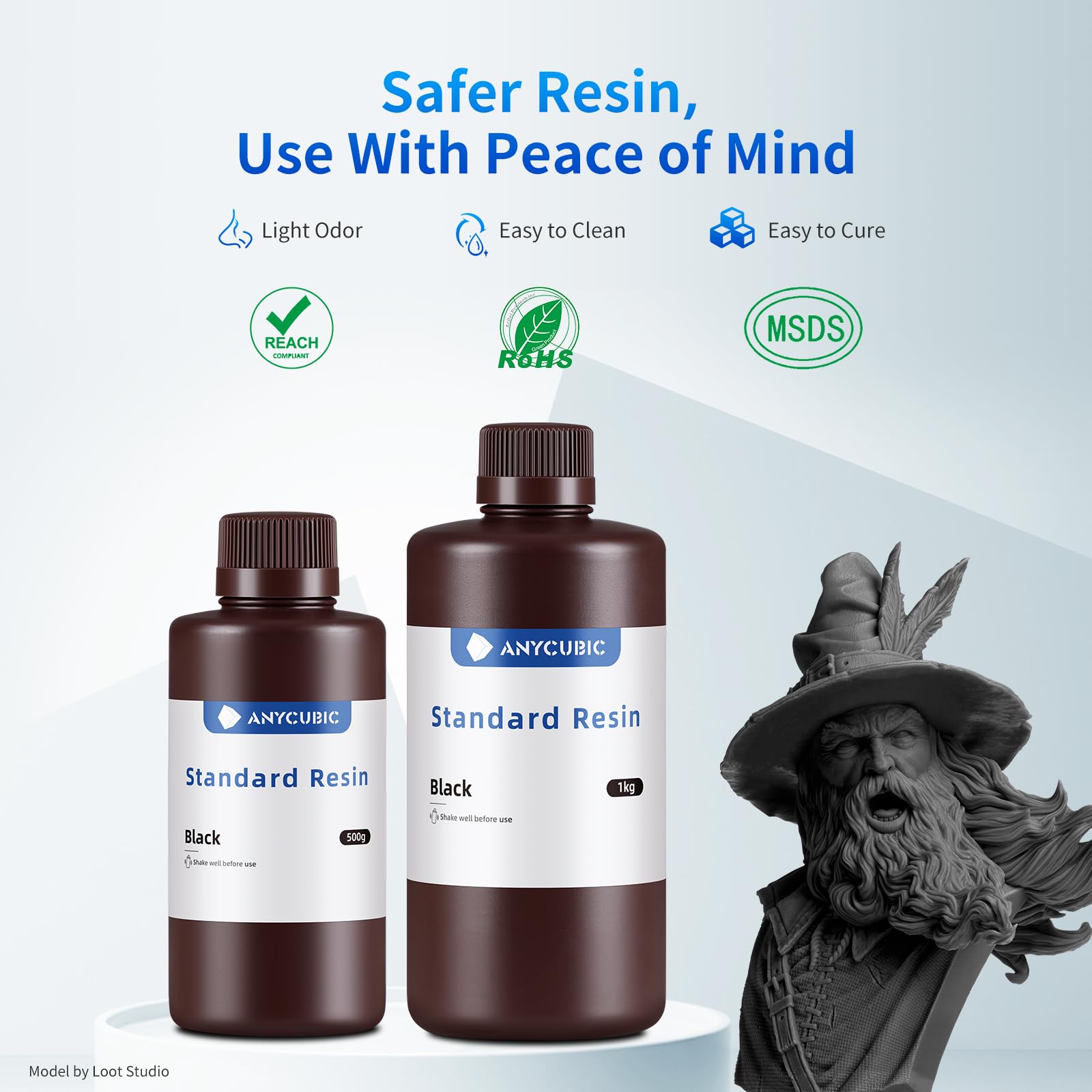 ANYCUBIC Standard 3D Printer Resin, LCD UV 405nm Rapid Photopolymer 3D Resin for 6K/8K/12K/14K LCD 3D Printers(1000g, Grey)