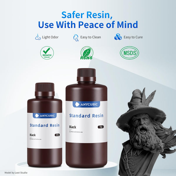 ANYCUBIC Standard 3D Printer Resin, LCD UV 405nm Rapid Photopolymer 3D Resin for 6K/8K/12K/14K LCD 3D Printers(1000g, Grey)