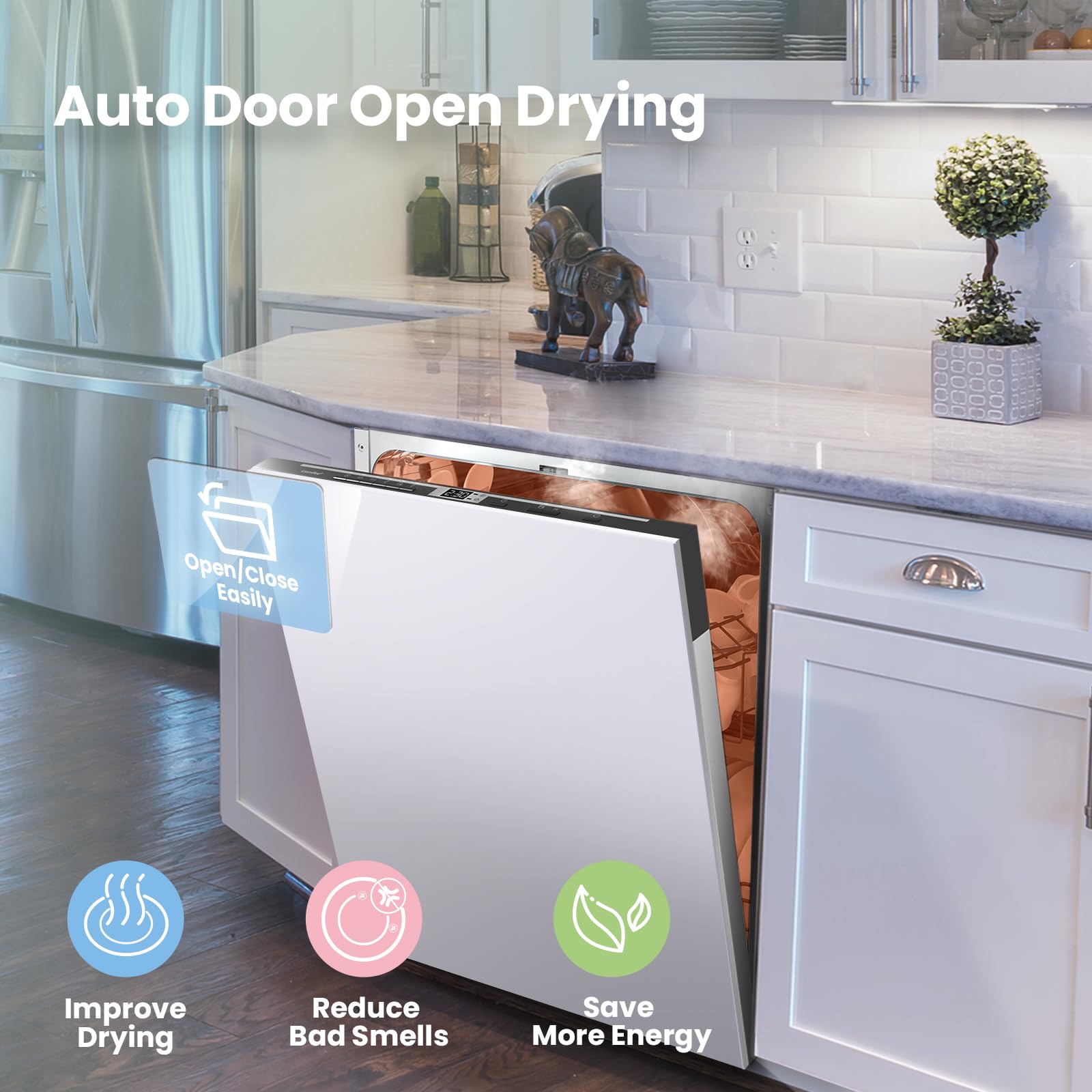 COMFEE' Freestanding Dishwasher CDWEF1034BW-UK 45cm Width, Slimline Dishwasher with 10 place settings, Quick Wash, Hygiene Wash, Delay Start, Half Load, Adjustable Basket - White