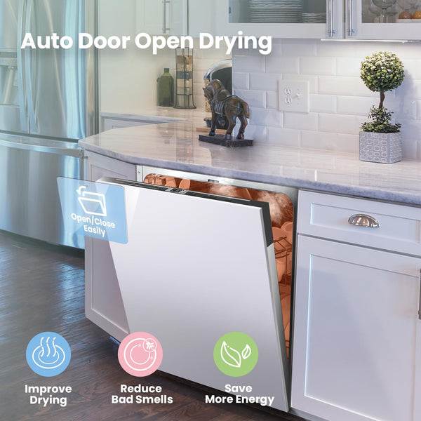 COMFEE' Freestanding Dishwasher CDWEF1034BW-UK 45cm Width, Slimline Dishwasher with 10 place settings, Quick Wash, Hygiene Wash, Delay Start, Half Load, Adjustable Basket - White