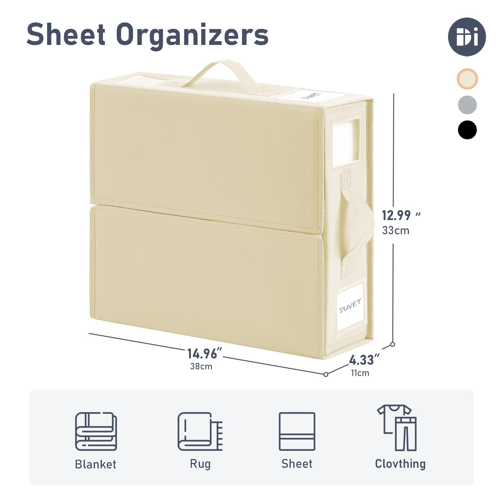 DIMJ Bed Sheet Organisers Storage 6 Pack - Foldable Sheets Organizer for Closet, Linen Bedding Storage Box with Handle and Tab Pocket for King & Queen