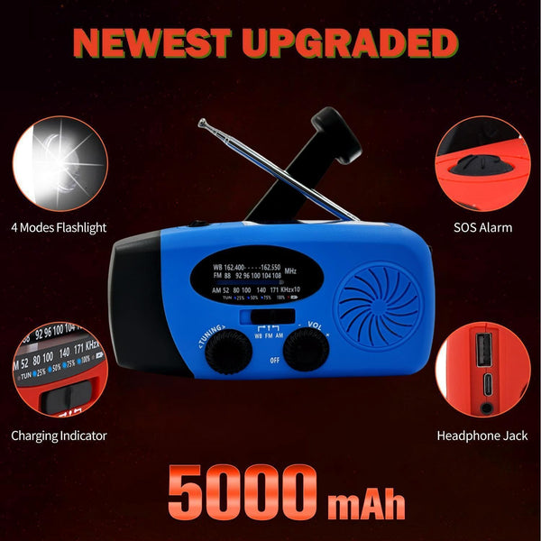 iRonsnow Solar Emergency Hand Crank Weather Radio, Portable Self Powered NOAA AM/FM Radios with SOS Alarm LED Flashlight 2000mAh Smart Phone USB Charger for Camping (Red)