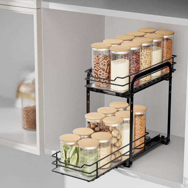 AIRUJIA Spice Rack Cupboard Organizer, Pull Out Cabinet Organizer Spice Racks, 2-Tier Spice Rack Height Adjustable, Spice Rack for Inside Cupboard,