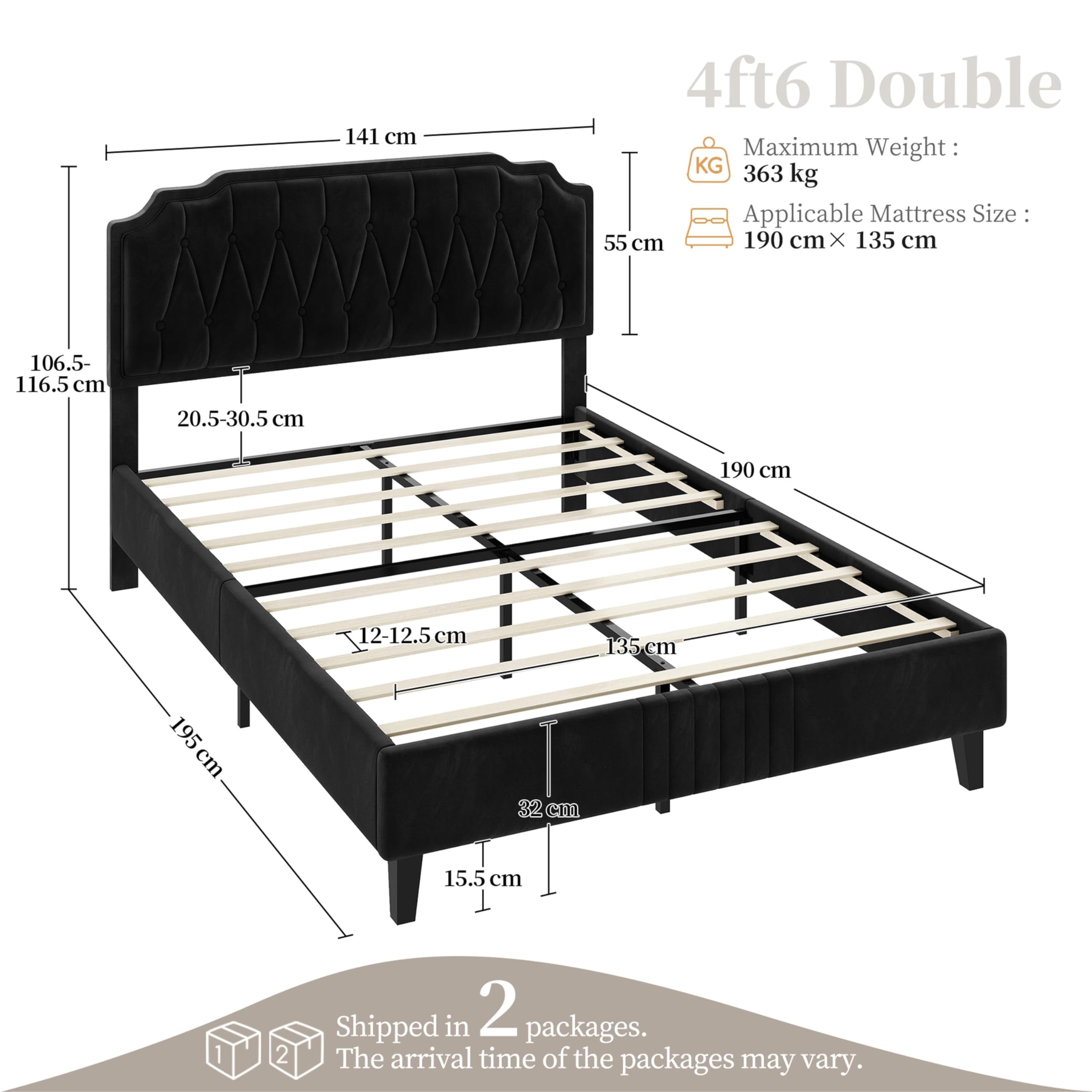 Yaheetech 5ft King Bed Frame Upholstered Platform Bed with Adjustable Button Tufted Headboard/Velvet Fabric/Sturdy Wooden Slat Support/No Box Spring Needed, Dark Grey King Bed