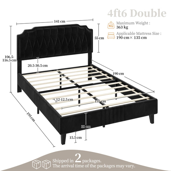 Yaheetech 5ft King Bed Frame Upholstered Platform Bed with Adjustable Button Tufted Headboard/Velvet Fabric/Sturdy Wooden Slat Support/No Box Spring Needed, Dark Grey King Bed