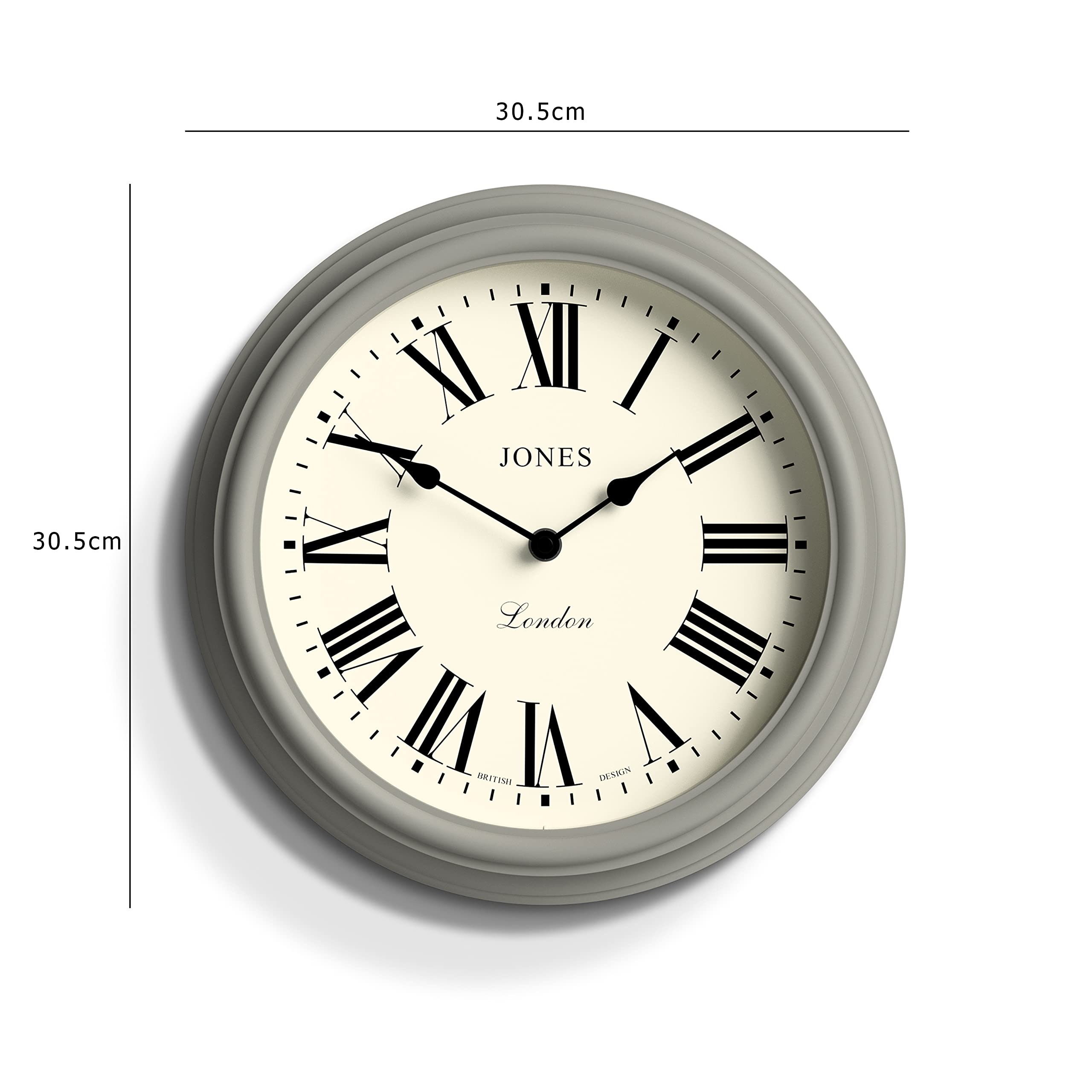 Jones Clocks Venetian wall clock | Classic round clock | 30cm | Grey | Roman numerals | Traditional design ideal for kitchen, living room or bedroom