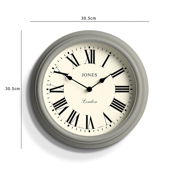 Jones Clocks Venetian wall clock | Classic round clock | 30cm | Grey | Roman numerals | Traditional design ideal for kitchen, living room or bedroom