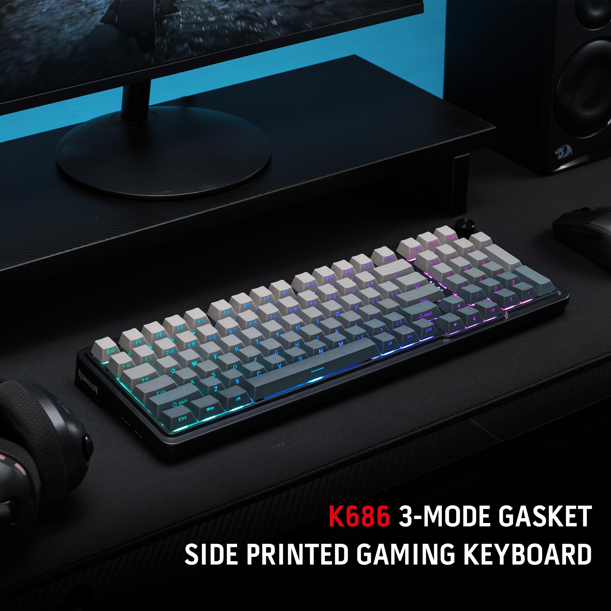 Redragon K686 PRO 98 Keys Wireless Gasket RGB Gaming Keyboard, 3-Modes Anime Mechanical Keyboard w/Hot-Swap Socket, Dedicated Knob Control & Sound Absorbing Pads, Custom Hi-Fi Linear Switch