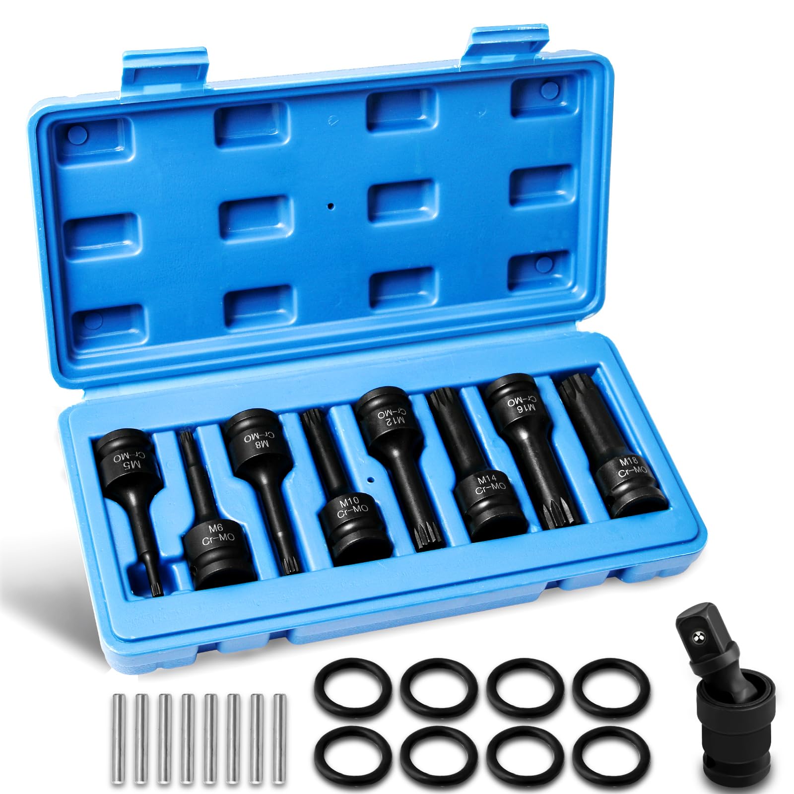 Hakkin 1/2" Impact Torx Bit Socket Set Heavy Duty Impact Star Bit Socket Set with Universal Joint T30 T40 T45 T50 T55 T60 T70 T80