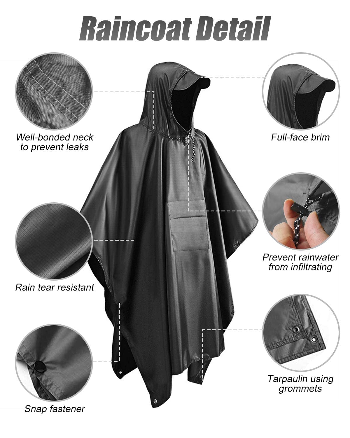 Victoper Waterproof Poncho Adult, Reusable Rain Poncho Adult Waterproof Poncho Waterproof Adult Lightweight Waterproof Raincoat for Outdoor Hiking Camping Cycling Traveling