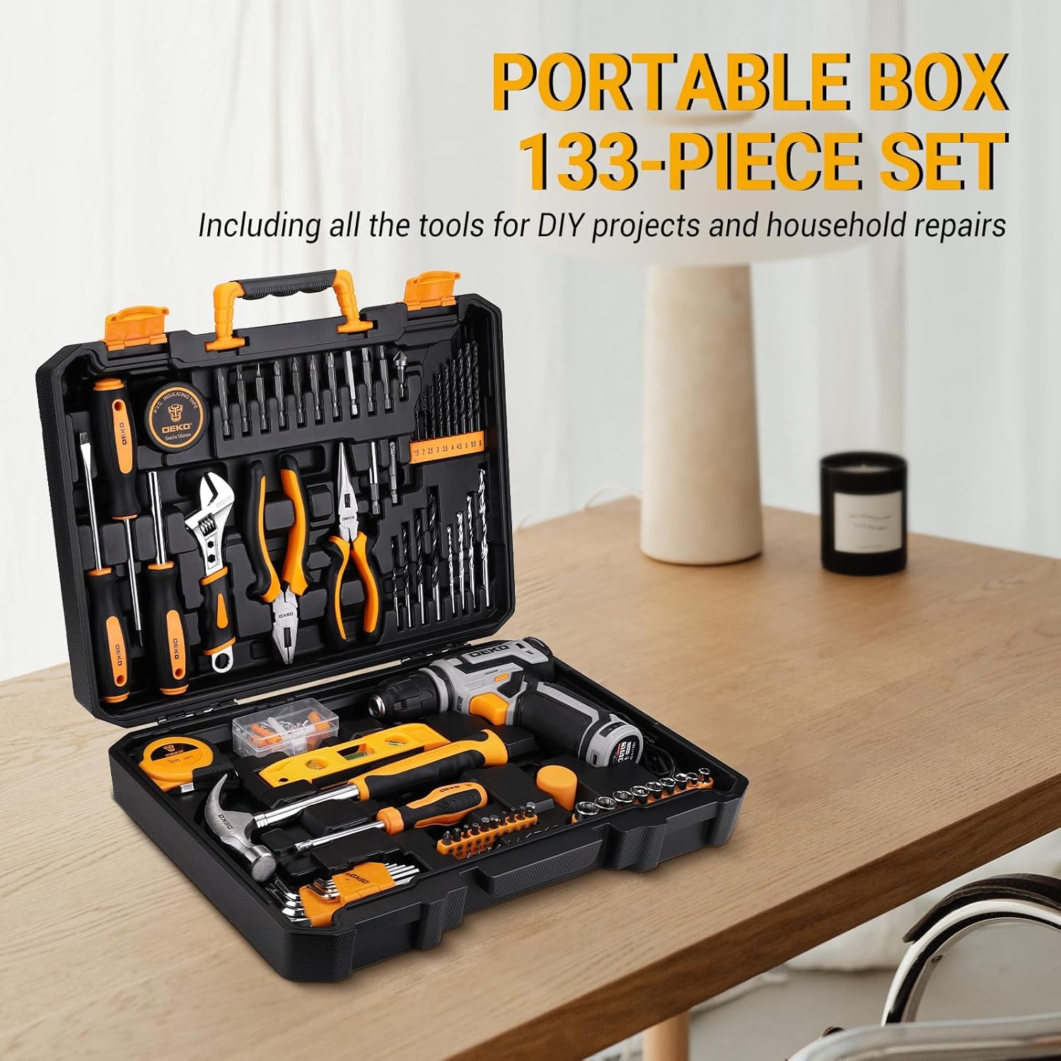 Tool Kit: DEKO Drill Set with Cordless Drill, Tool Kit Set Box, DIY Hand Tools for Men and Home, with 8V Electric Drills Blue,126 Pieces