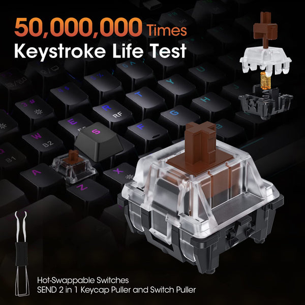 KOORUI Gaming Keyboards, 26 RGB Backlit Mechanical Keyboard Wired 104 Keys Full Size UK Layout with Blue Switch Gamer Keyboards for Windows MacOS Linux