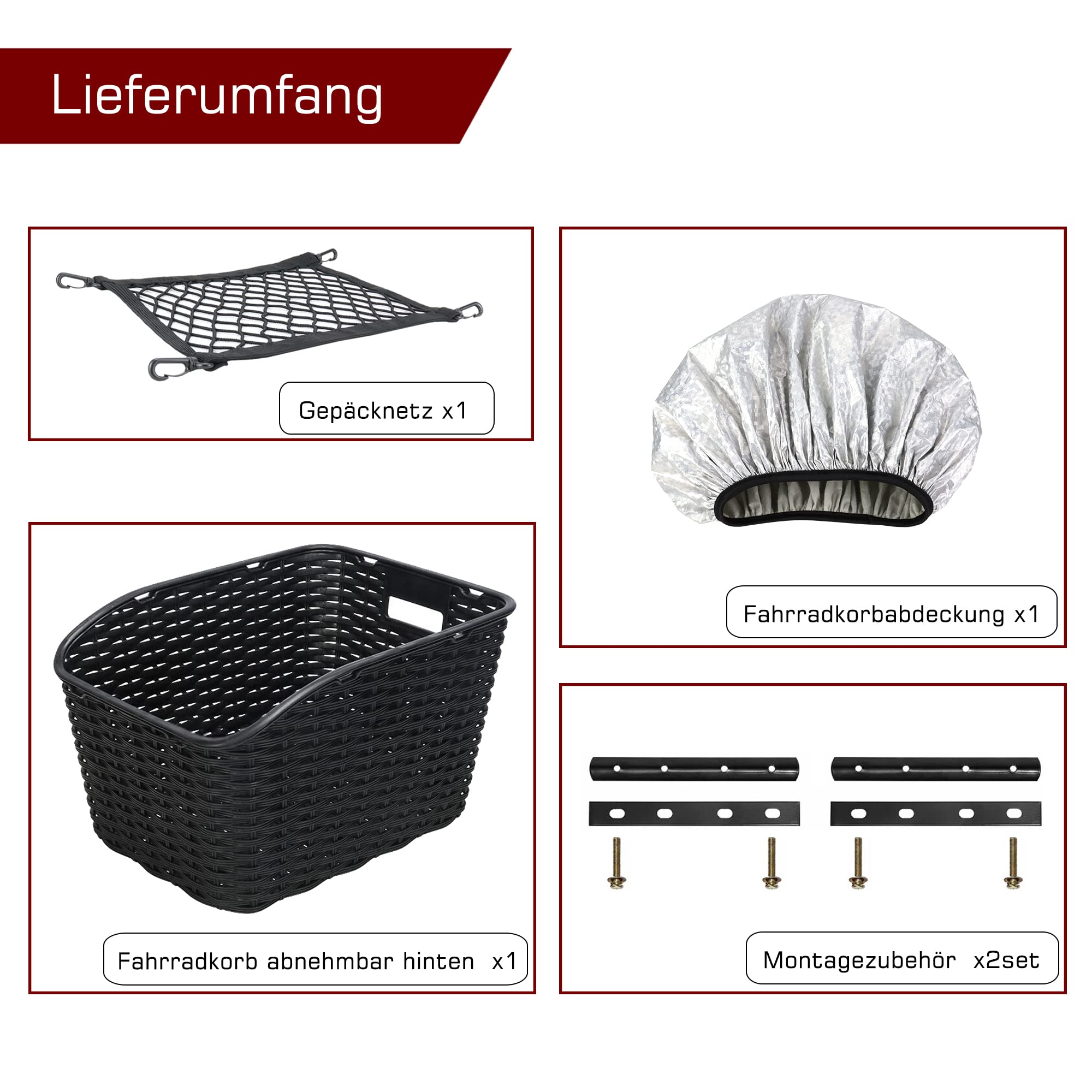 Unisex Rear Bicycle Basket 27L Weave Plastic Mesh Weatherproof Does Not Rust, Bicycle Basket Rear on Pannier Rack Including Mounting Material and