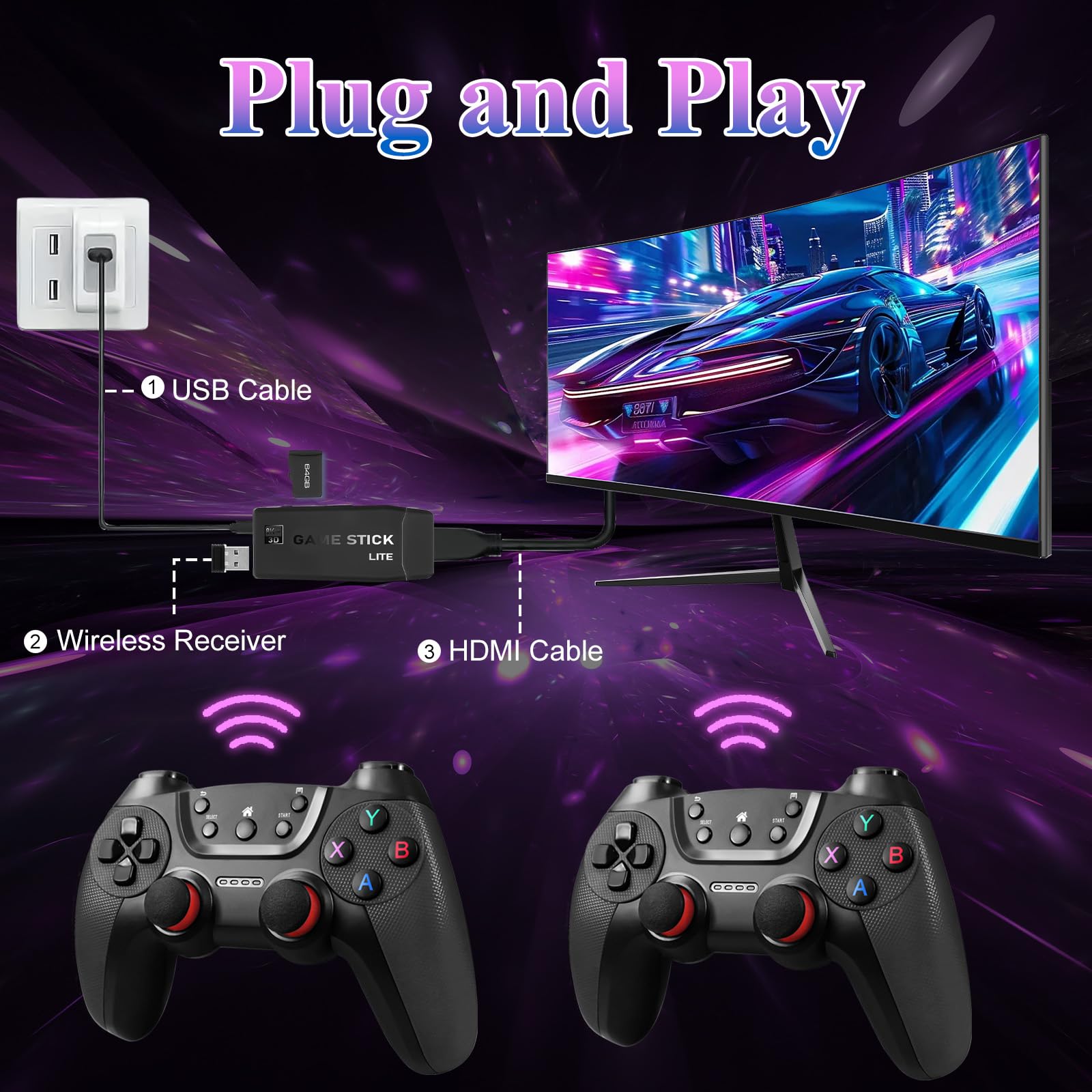 M22 Retro Game Console –Support to with 30000+ Classic Games, 8K HD HDMI, Plug and Play Game Console, Upgrade Dual Wireless Controllers Gift for Teen and Partner Black1