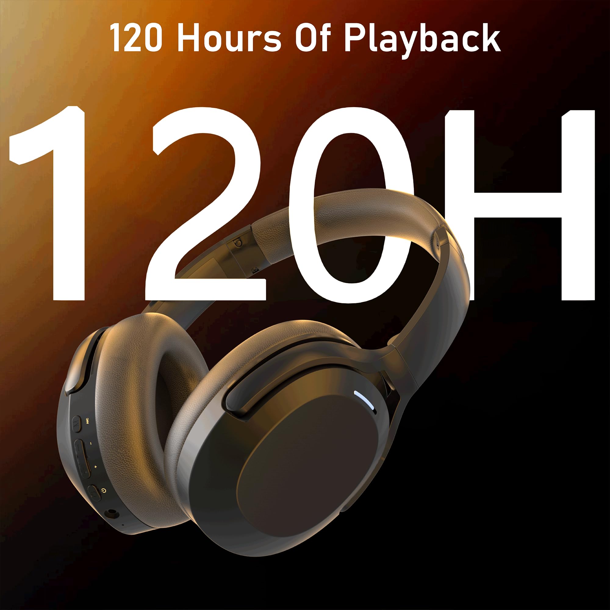 Rebocico Active Noise Cancelling Headphones, Wireless Bluetooth Over-Ear Headphone with Microphone,120H Playtime, Foldable Overhead Headphones with Deep Bass, Fast Charging for Home Travel Office