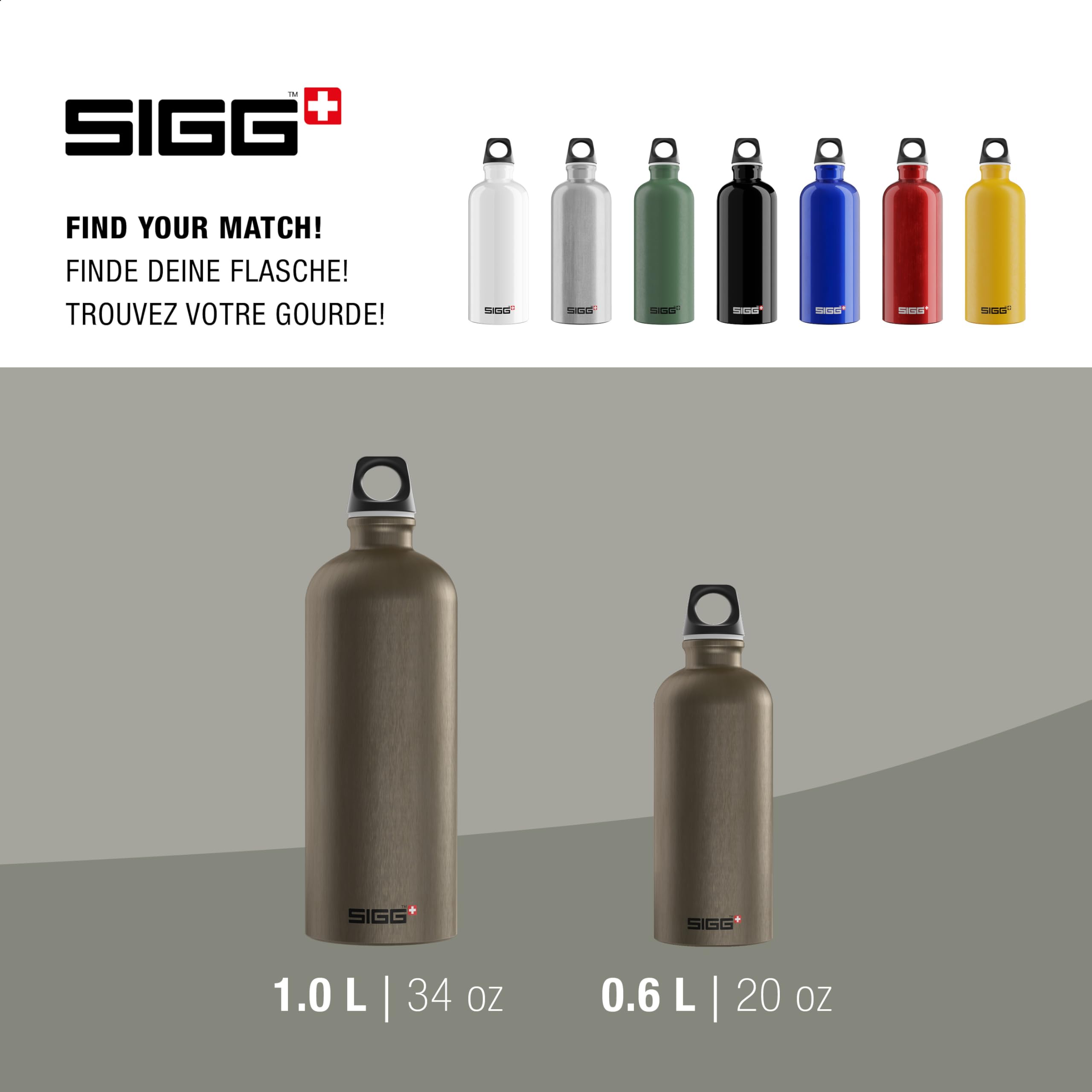 Sigg - Aluminum Water Bottle - Traveller - Climate Neutral Certified - Suitable For Carbonated Beverages - Leakproof & Lightweight - BPA Free - 0.6L / 1L/ 1.5L