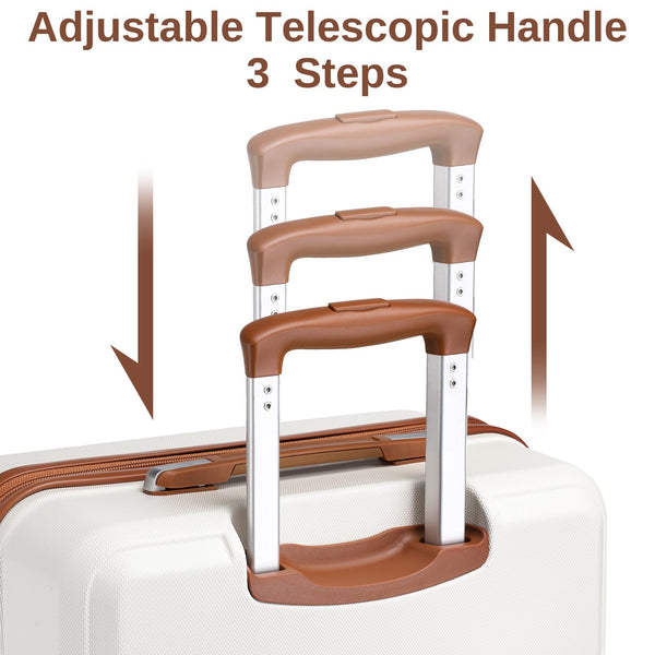 Kono Travel Luggage Sets of 6 Piece Lightweight ABS Hard Shell Trolley Case with TSA Combination Lock 20" 24" 28" Suitcase + 12" Beauty Case + Duffel Bag & Toiletry Bag (Cream White)