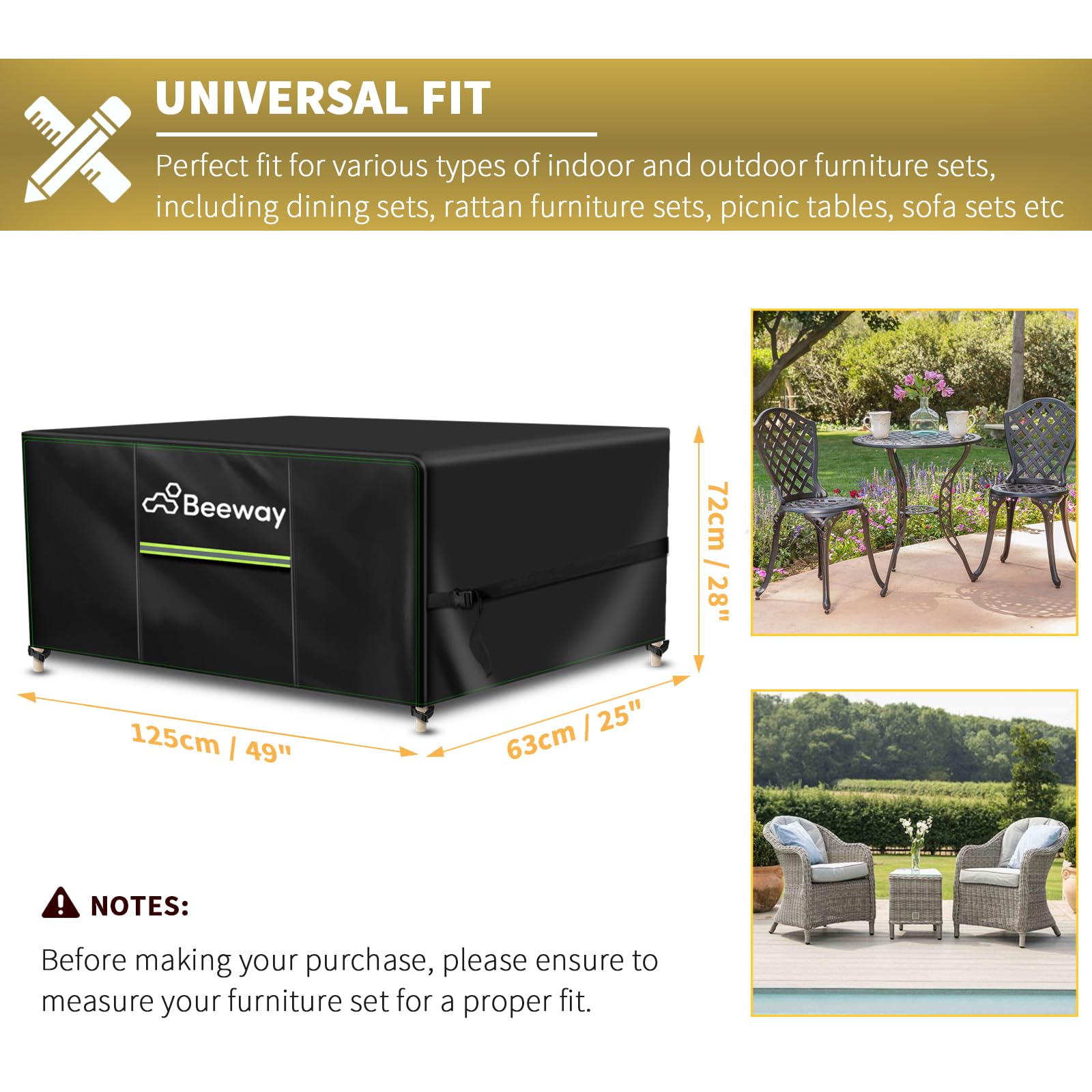 BEEWAY Garden Furniture Cover With Air Vent, Waterproof Patio Rattan Sofa Table Chair Set Cover - 420D Oxford Fabric, Windproof - Rectangular 242 x 182 x 100cm