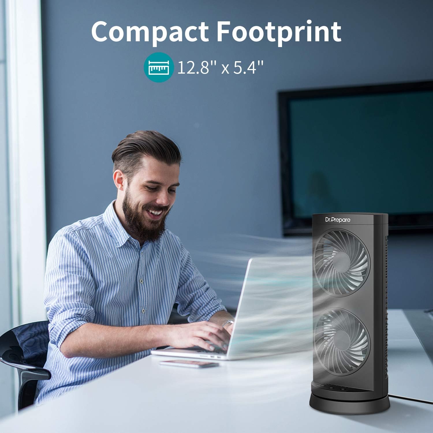 Dr. Prepare Tower Fan Oscillating, Portable Desk Fan with 3-Speed Options, 110° Oscillation, 3 Timers, Personal Quiet Table Fan for Home Office Desktop Bedroom, UK 3-Pin Plug