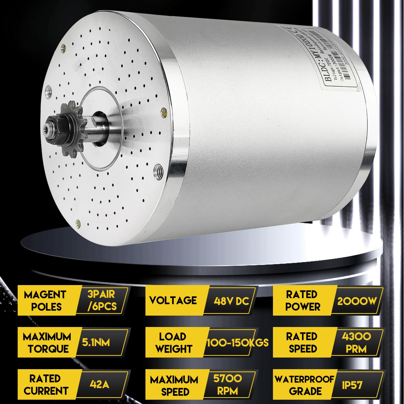 Kunray 48V 2000W Electric Go Kart Motor 4300RPM Electric Motor Kit High Speed Brushless DC Motor with 3 Speed Twist Throttle, Electric Dirt Bike Motor, for Scooter Motorcycle DIY Part (No Bracket)