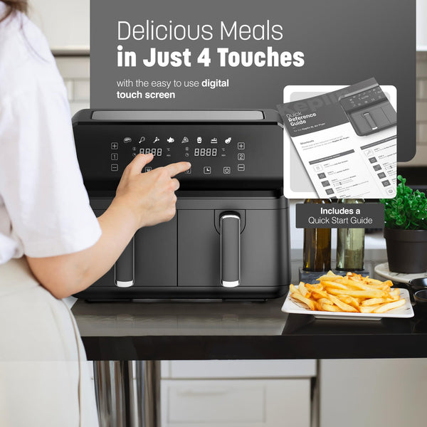 Essen by Keplin 9L Dual Zone Air Fryer - 2700W Energy-Saving Cooker with 6 Cooking Functions - Extra-Large Capacity for Healthy Meals - Roast, Bake, Dehydrate, Crisp - Family Size (9L)