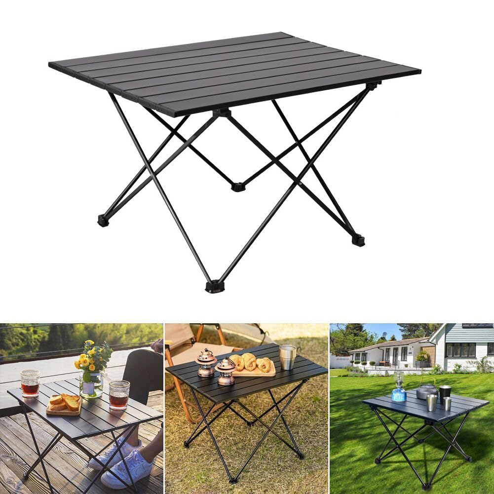 Portable Camping Table, Roll Top Aluminum Folding Lightweight Camping Table with Carry Bag for Picnic, Beach, Fishing, BBQ, Hiking, Fishing (Size L)