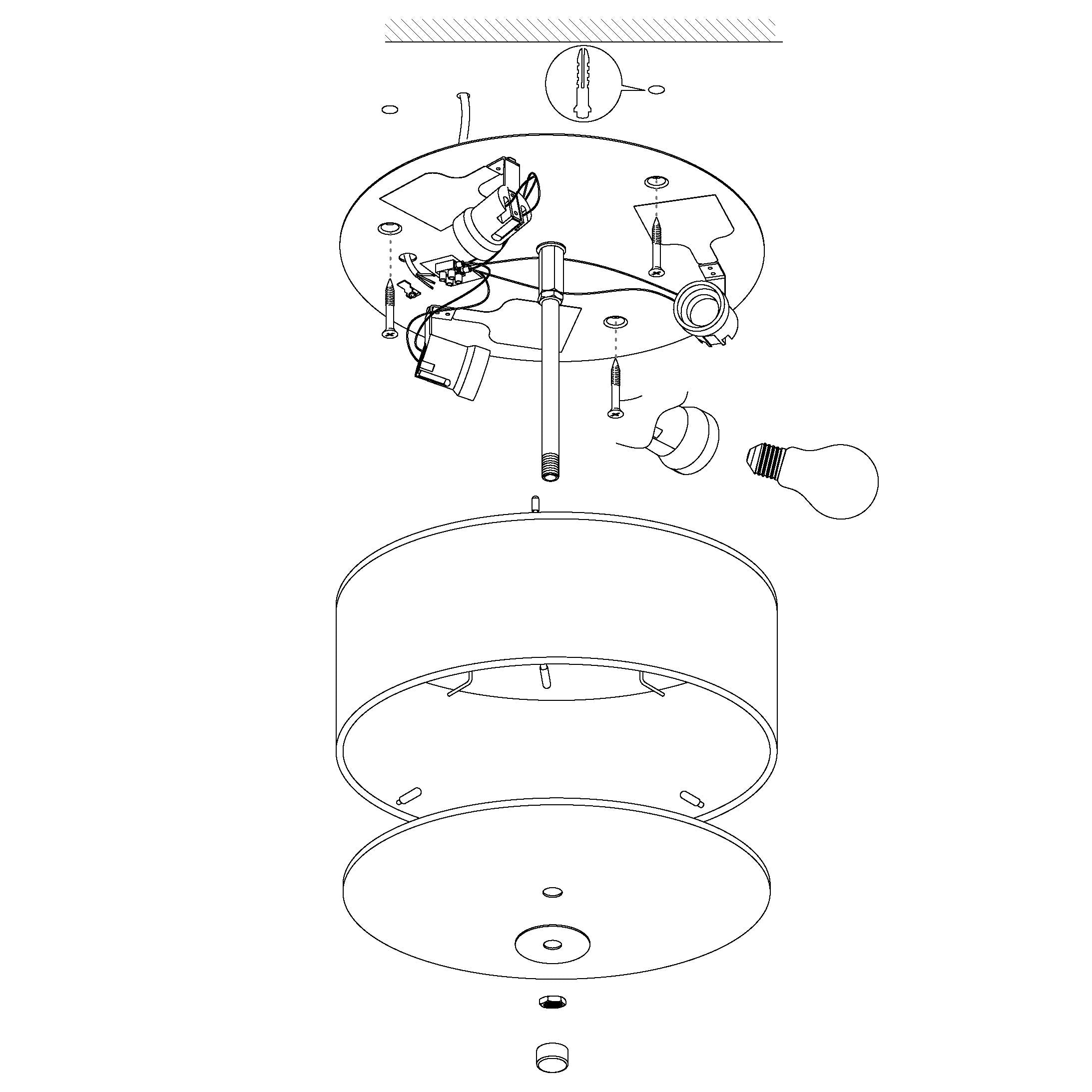 EGLO Pasteri Flush Ceiling Lamp, 3-Bulb Kitchen and Living Room Lighting, Flush Mount Light in Matt Nickel Steel, White Fabric and Glass, E27 Socket,