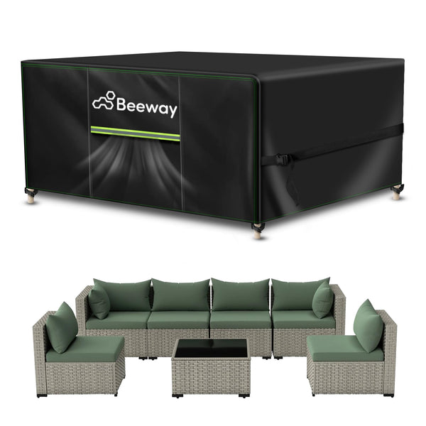 BEEWAY Garden Furniture Cover With Air Vent, Waterproof Patio Rattan Sofa Table Chair Set Cover - 420D Oxford Fabric, Windproof - Rectangular 242 x 182 x 100cm